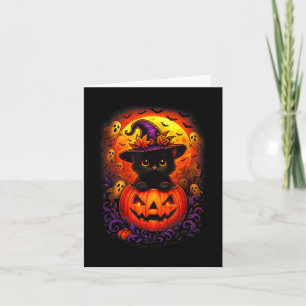 Black Cat Witz Hat Pumpkin Funny Halloween Men Wo Karte