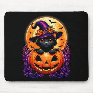 Black Cat Witz Hat Pumpkin Funny Halloween Men Wo Mousepad