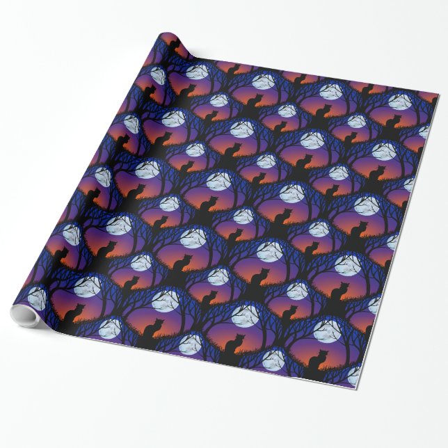 Black Cat Wrapping Paper Cat Halloween Paper Geschenkpapier (Ungerollt)