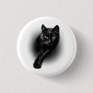 Black Cat Yellow Eyes T - Shirt Cats T-Shirt Button