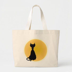 Black Cat & Yellow Moon Halloween Art Jumbo Stoffbeutel