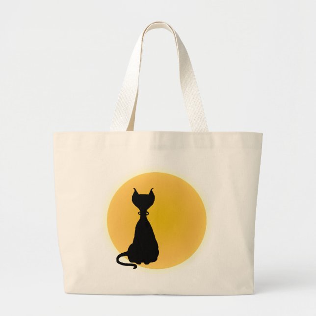 Black Cat & Yellow Moon Halloween Art Jumbo Stoffbeutel (Vorne)