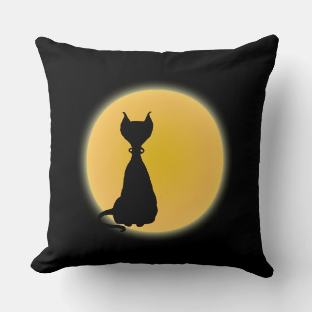 Black Cat & Yellow Moon Halloween Art Kissen (Vorderseite)