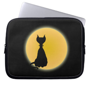 Black Cat & Yellow Moon Halloween Art Laptopschutzhülle