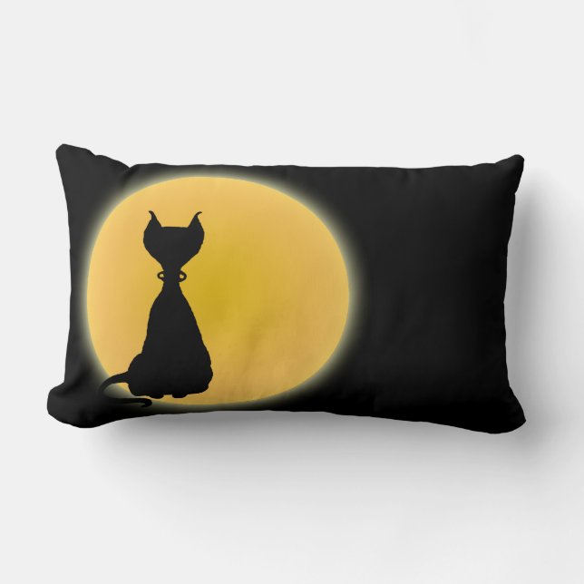 Black Cat & Yellow Moon Halloween Art Lendenkissen (Vorderseite)