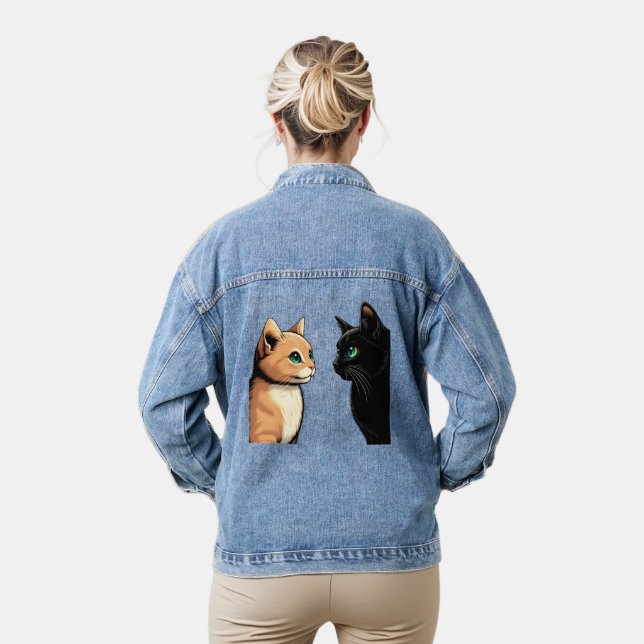 Black Cat Zoning Out - Funny Kitten Meme Jeansjacke (Modell)