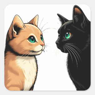 Black Cat Zoning Out - Funny Kitten Meme Quadratischer Aufkleber