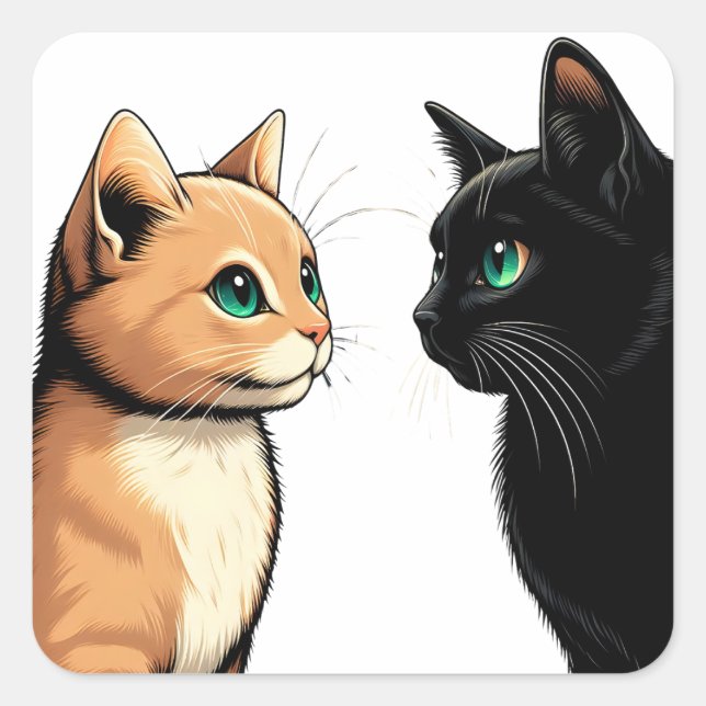 Black Cat Zoning Out - Funny Kitten Meme Quadratischer Aufkleber (Vorderseite)