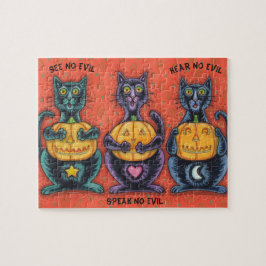 BLACK CATS AND JACKS SEE NO EVIL HALLOWEEN PUZZLE