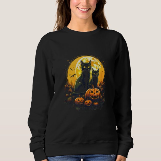 Black Cats and Pumpkins Moon  Cat  s Halloween Sweatshirt (Vorderseite)