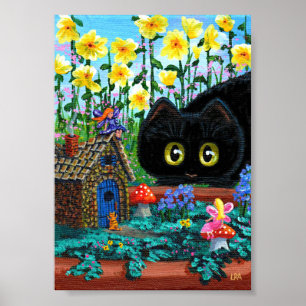Black Cats Fairy Garden Blume Creationarts Poster