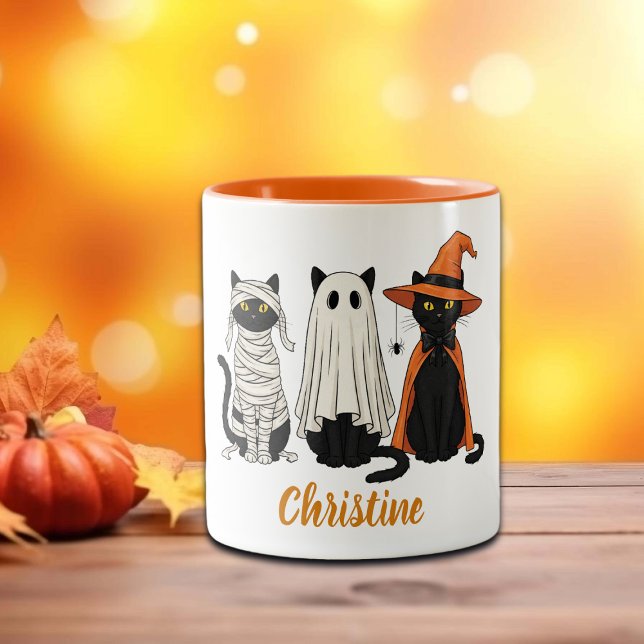 Black Cats Ghosts Halloween Zweifarbige Tasse (Von Creator hochgeladen)