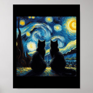 Black Cats Lover Starry Night Van Gogh Cat Mama Ca Poster