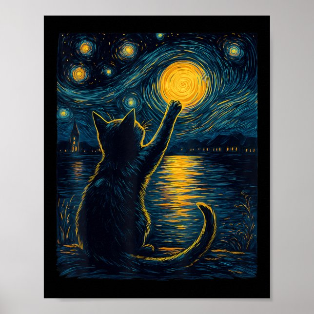 Black Cats Lover Starry Night Vincent Van Gogh  Poster (Vorne)