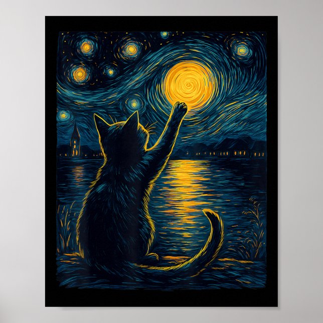 Black Cats Lover Starry Night Vincent Van Gogh Poster (Vorne)