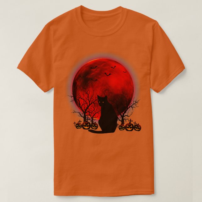 Black Cats Moon Pumpkin Funny Halloween Horror Gif T-Shirt (Design vorne)