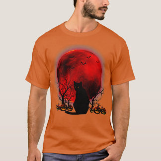 Black Cats Moon Pumpkin Funny Halloween Horror Gif T-Shirt