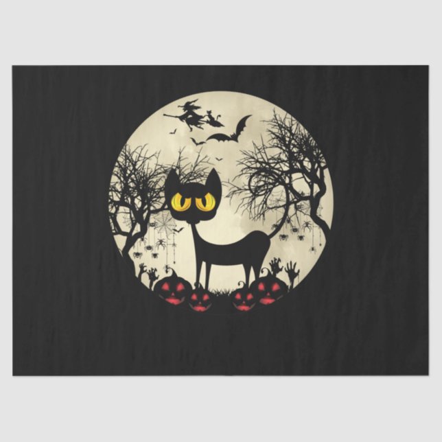Black Cats Moon Pumpkin Funny Halloween Horror Seidenpapier (Vorderseite)