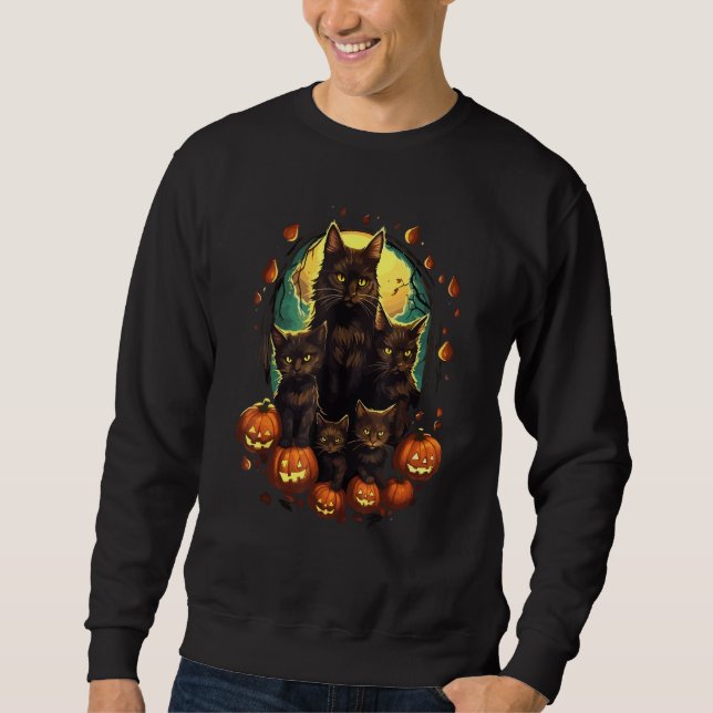 Black Cats Moon Pumpkin  Halloween Horror 3 Sweatshirt (Vorderseite)
