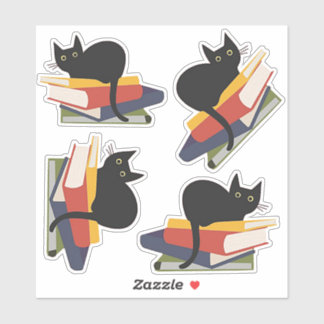 Black Cats on Books Aufkleber