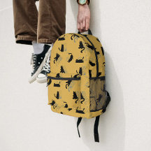 Black Cats on Mustard with Blue Outlines– Modern 