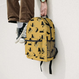 Black Cats on Mustard with Blue Outlines– Modern  Bedruckter Rucksack