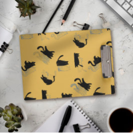 Black Cats on Mustard with Blue Outlines– Modern  Klemmbrett