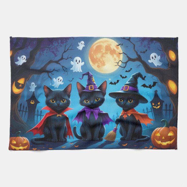 Black Cats Pumpkin Halloween Funny Geschirrtuch (Horizontal)