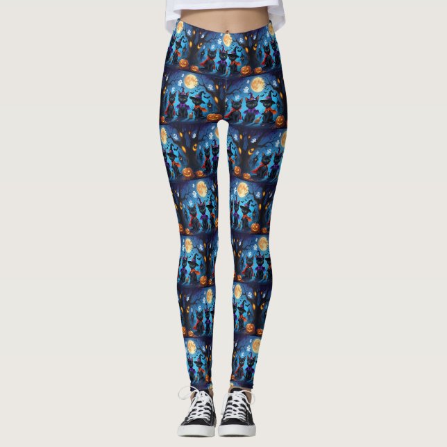 Black Cats Pumpkin Halloween Funny Leggings (Vorderseite)