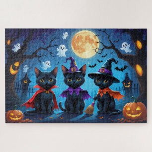 Black Cats Pumpkin Halloween Funny Puzzle