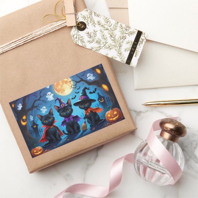 Black Cats Pumpkin Halloween Funny Rechteckiger Aufkleber (Schenken)