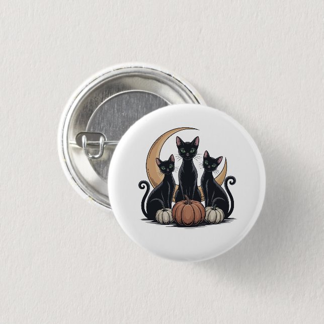 Black Cats Pumpkin Moon Gothic Halloween Button (Vorne & Hinten)