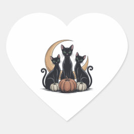 Black Cats Pumpkin Moon Whimsigothic Halloween Herz-Aufkleber