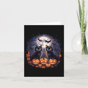 Black Cats Pumpkins Full Moon Halloween Cat Lover Karte