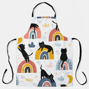 Black Cats Rainbows Fantasy Pattern Schürze