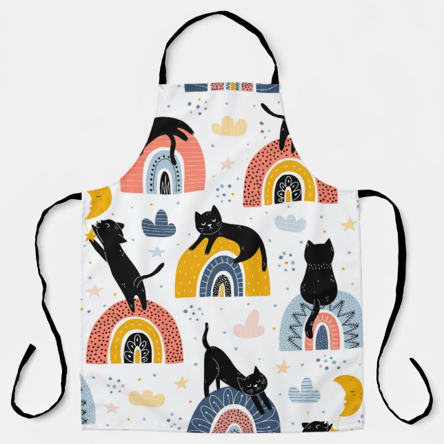 Black Cats Rainbows Fantasy Pattern Schürze (Vorderseite)