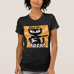 BLACK CATS ROCK! Schwarzer Cartoon Cat Playing Git T-Shirt