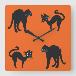 Black Cats Square Wall Clock Quadratische Wanduhr