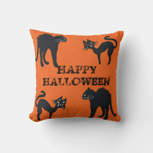 Black Cats Throw Cushion Happy Halloween Kissen