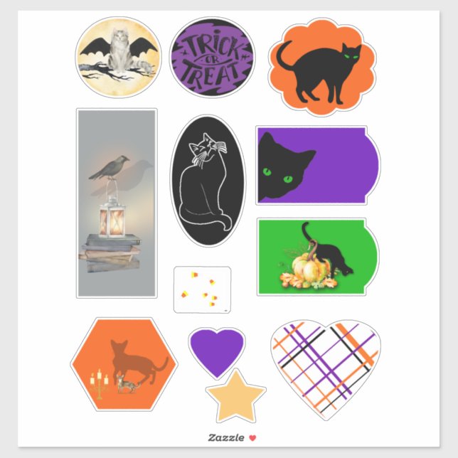 Black Cats und Halloween Designs Vinyl Stickers Aufkleber (Blatt)