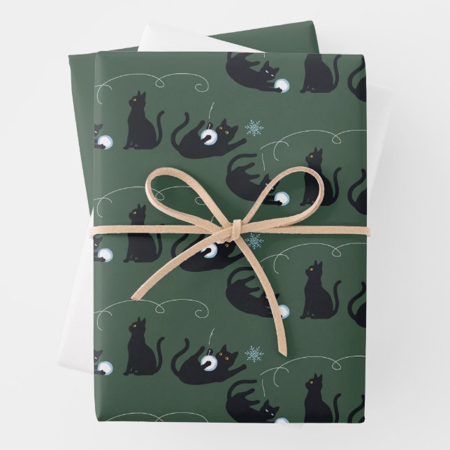 Black Cats Winter Cute Christmas Winter  Geschenkpapier Set (Beispiel)