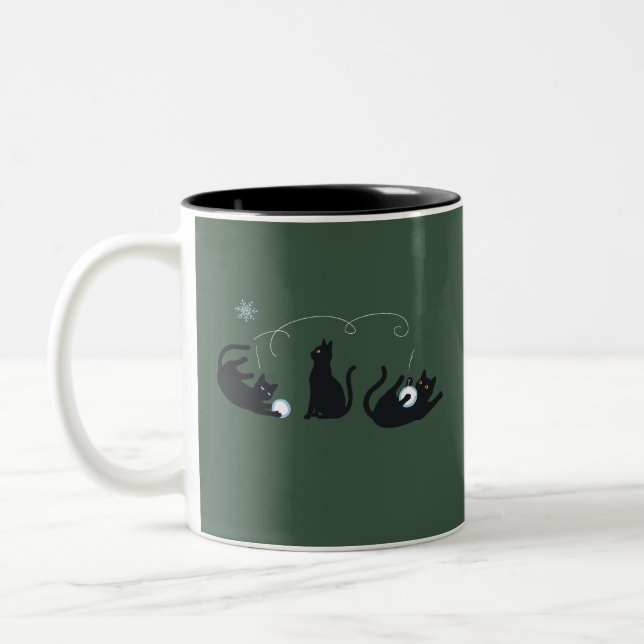 Black Cats Winter Cute Christmas Winter  Zweifarbige Tasse (Links)