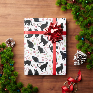 Black Cats with Peppermint Candy Wrapping Paper Geschenkpapier