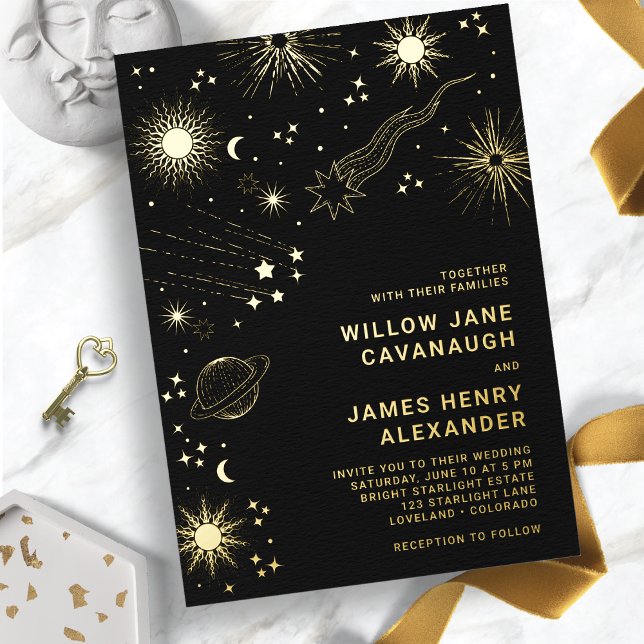 Black Celestial Wedding Folieneinladung (Black and Gold Celestial Wedding Foil Invitation
)