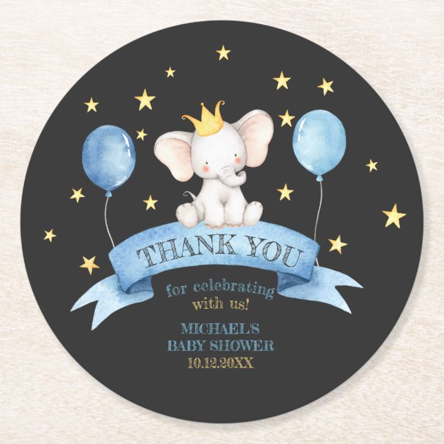 black chalk baby thank you elephant BALLOON Runder Pappuntersetzer (Vorderseite)