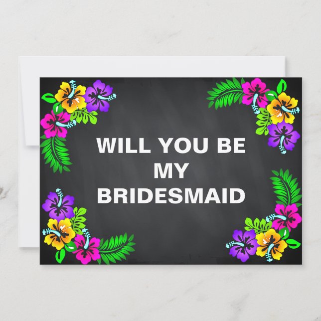 Black Chalk Board Floral Werden Sie meine Bridesma Einladung (Vorderseite)