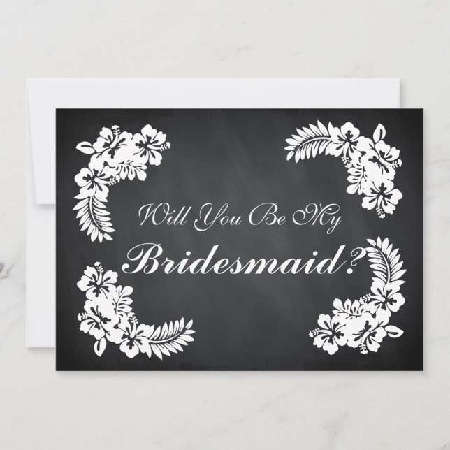 Black Chalk Board Floral Werden Sie meine Bridesma Einladung (Vorderseite)