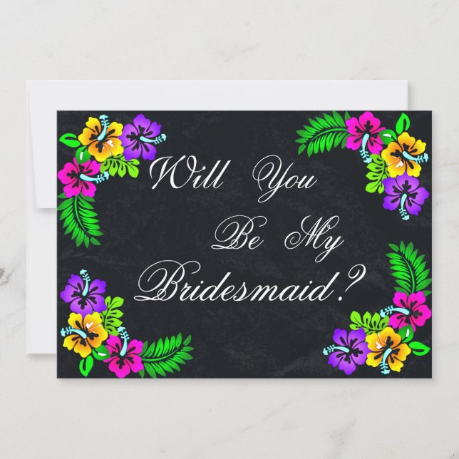 Black Chalk Board Floral Werden Sie meine Bridesma Einladung (Vorderseite)