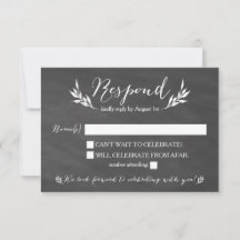 Black Chalkboard Floral Wedding RSVP Card