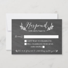 Black Chalkboard Floral Wedding RSVP Card